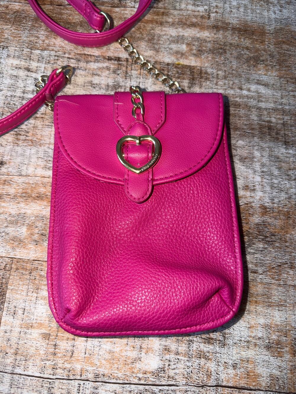 Juicy Couture Mini Crossbody Phone Bag Gold Logo Faux Leather Pink Y2K